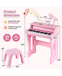 Hongge 37 Key Kids Piano Keyboard Set With Microphone Music Stand And Stool