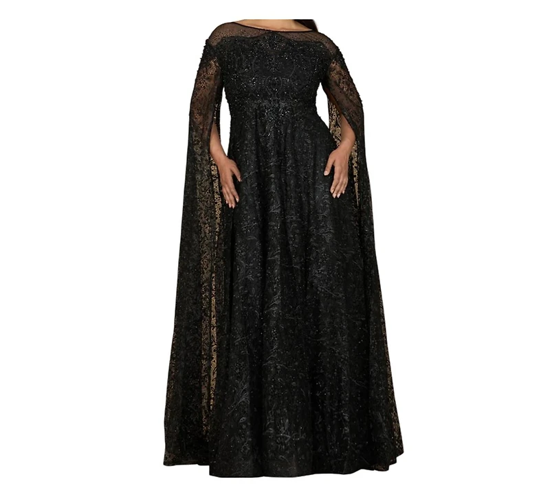 Lara Women's Lace Gown with Dramatic Cape Sleeves