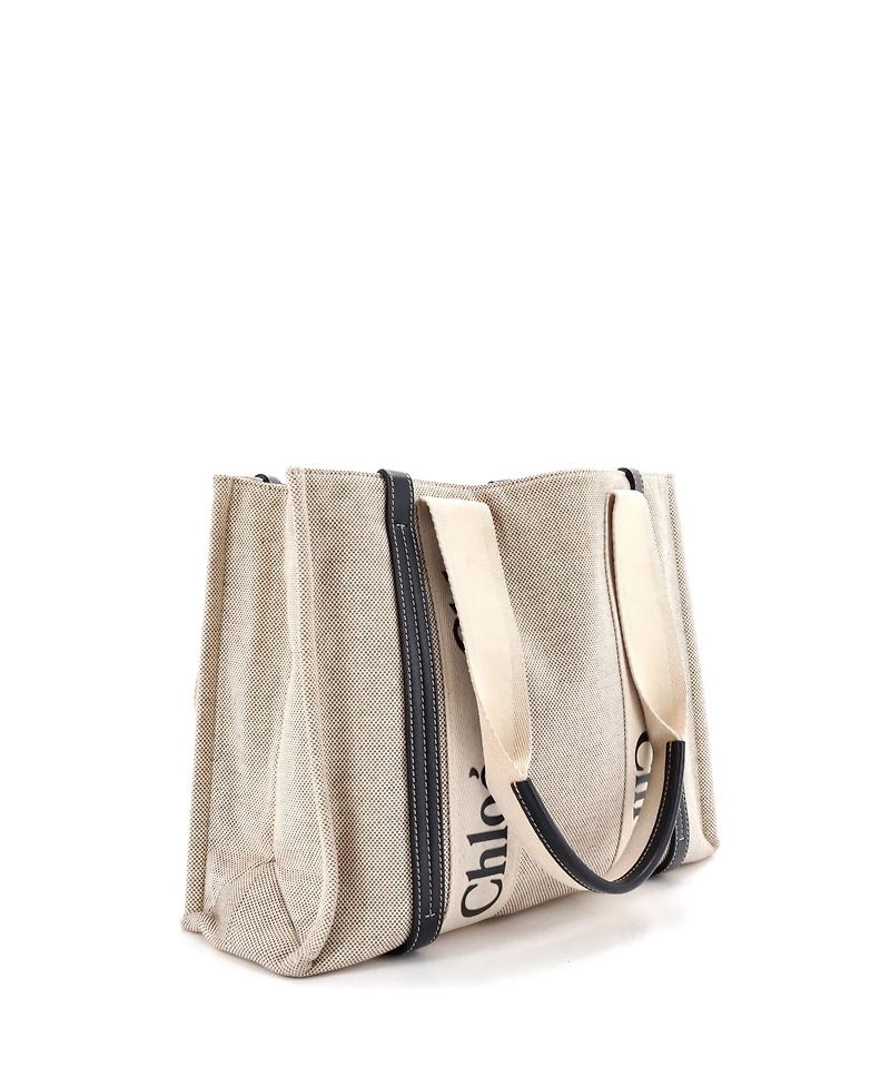 Pre-Owned Chloe Medium Woody Tote Canvas with Leather