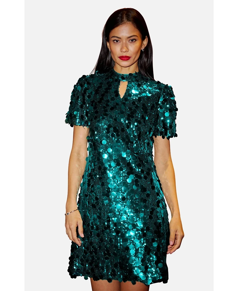 Yumi Women's Sequin Short Sleeve Tunic Dress