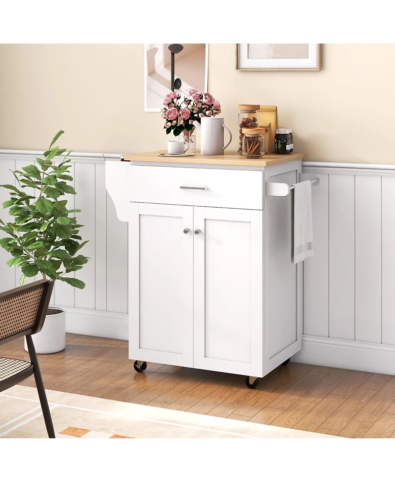 Gymax Kitchen Island on Wheels Rolling Kitchen Cart w/ Drawer & Storage Cabinet Spice Rack