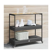 vidaXL Bar Cart 3-Tier Poly Rattan and Solid Wood Acacia