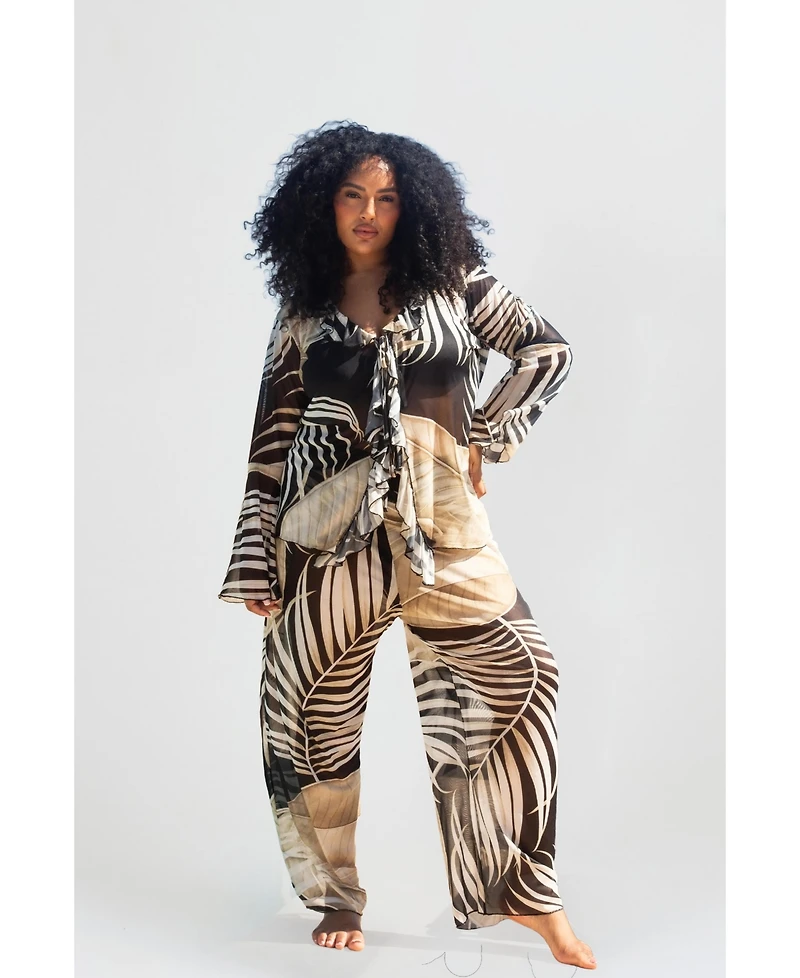 Fashion-szn Curve Women's Print Wide Leg Resort Pants