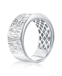 Suzy Levian Sterling Silver Cubic Zirconia Wide Band Wood Grain Confetti Ring