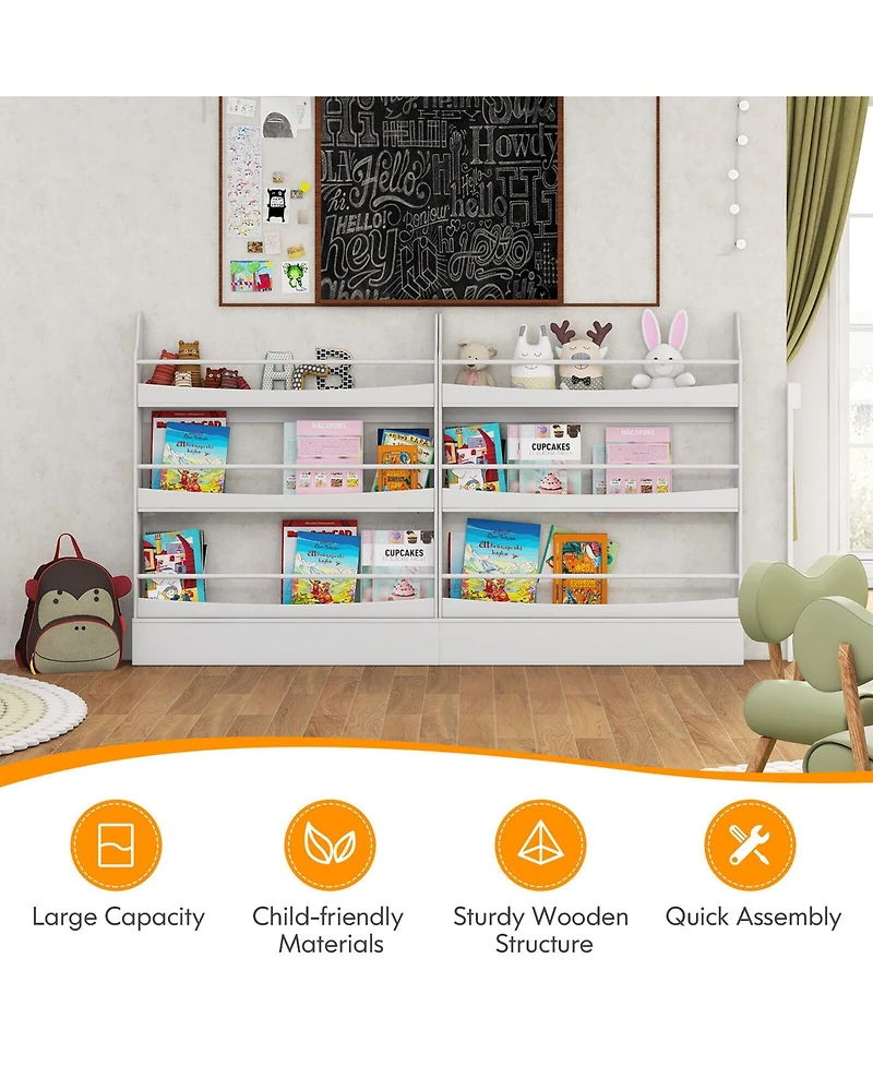 Gymax 3-Tier Kids Bookshelf Anti-toppling Kits Toy Storage Bookcase Rack Wall