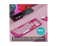 Wireless Keyboard And Mouse Combo - 2.4GHz Cordless, Cute Round Keys, Quiet Slim Set for Laptop, Computer