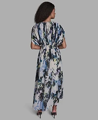 Bcbg Women's Abstract Print Crewneck Cape Maxi Dress
