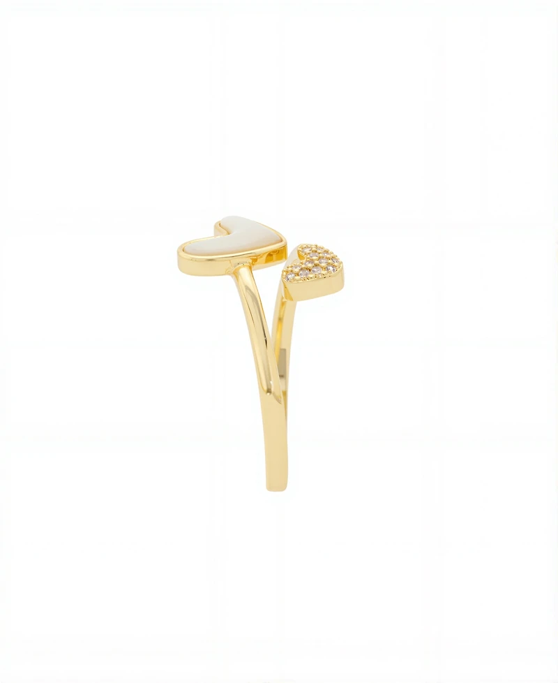 Unwritten Cubic Zirconia and Mother of Pearl Heart Bypass Ring