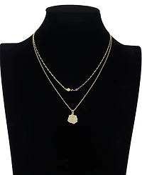 Mother of Pearl Inlay flower rose paperclip chain layered necklace with extender