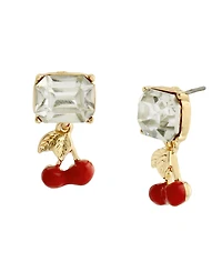 Steve Madden Faux Stone Cherry Charm Drop Earrings