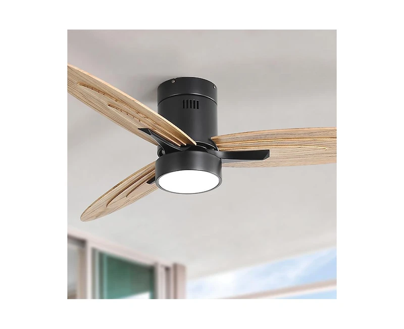 Sofucor 56-inch Modern Black 3-Blade Flush Mount Ceiling Fan with Remote Control Function and Led Lamp.