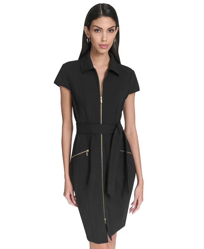 Halston Women's Front Zipper Short Dress