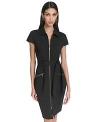 Halston Women's Front Zipper Short Dress