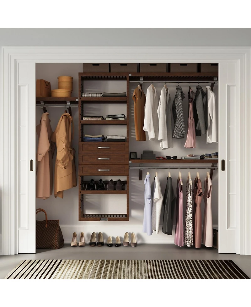 John Louis Home Solid Wood Walk-In Closet Organizer with 3 Shaker Style Drawers