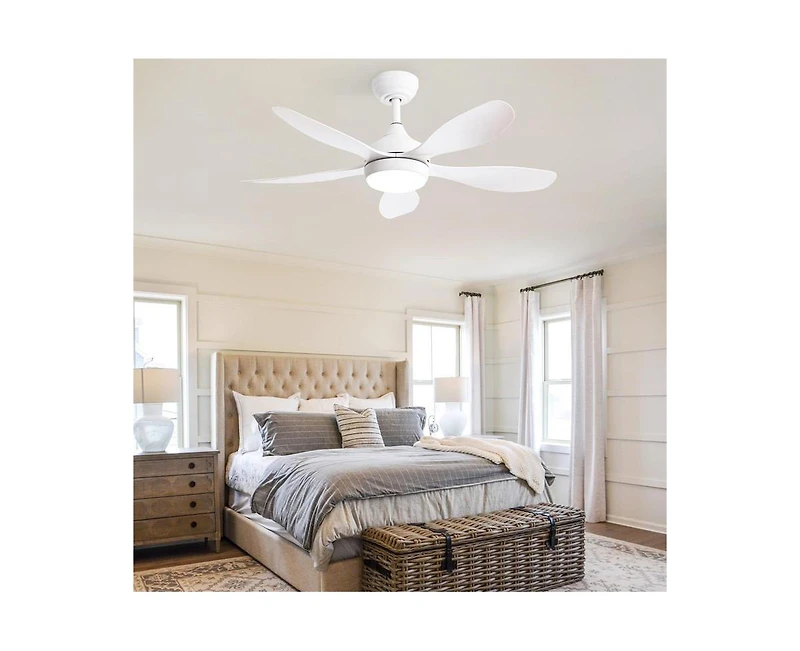 Sofucor 42-inch Matte White 5-Blade 6-Speed Adjustable Led Ceiling Fan Light with Remote Control