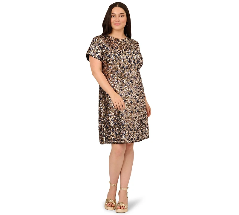 Adrianna Plus Sequin Shirt Swing Short-Sleeve Dress