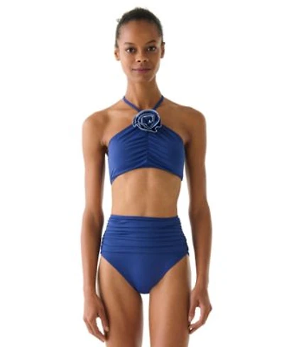 Kate Spade Womens Rosette High Neck Bra Top Ruched High Waist Bikini Bottoms