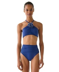 Kate Spade Womens Rosette High Neck Bra Top Ruched High Waist Bikini Bottoms