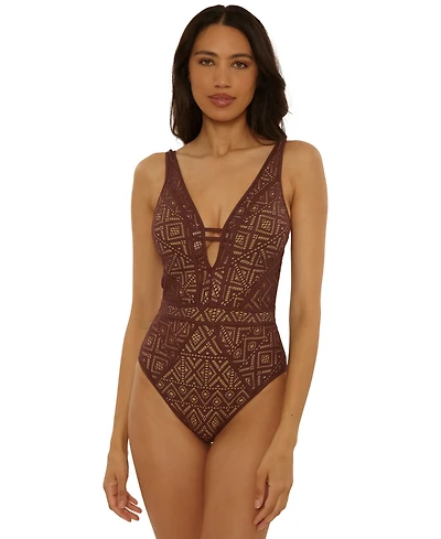 Becca Women's Color Play Crochet Plunge One-Piece Swimsuit