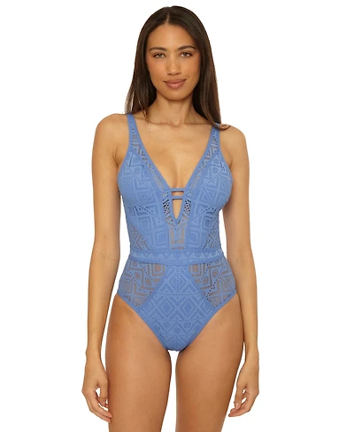 Becca Women's Color Play Crochet Plunge One-Piece Swimsuit