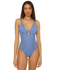 Becca Women's Color Play Crochet Plunge One-Piece Swimsuit