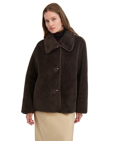 Tahari Women's Reversible Faux-Shearling Button-Front Coat