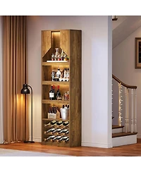 Tribesigns 86.6" Tall Kitchen Cabinet with Stripe Light, Farmhouse Home Bar Liquor Cabinet with Wine Racks