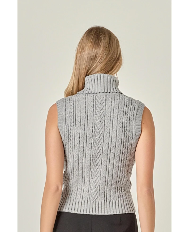 English Factory Women's Cable Mock Neck Knit Top