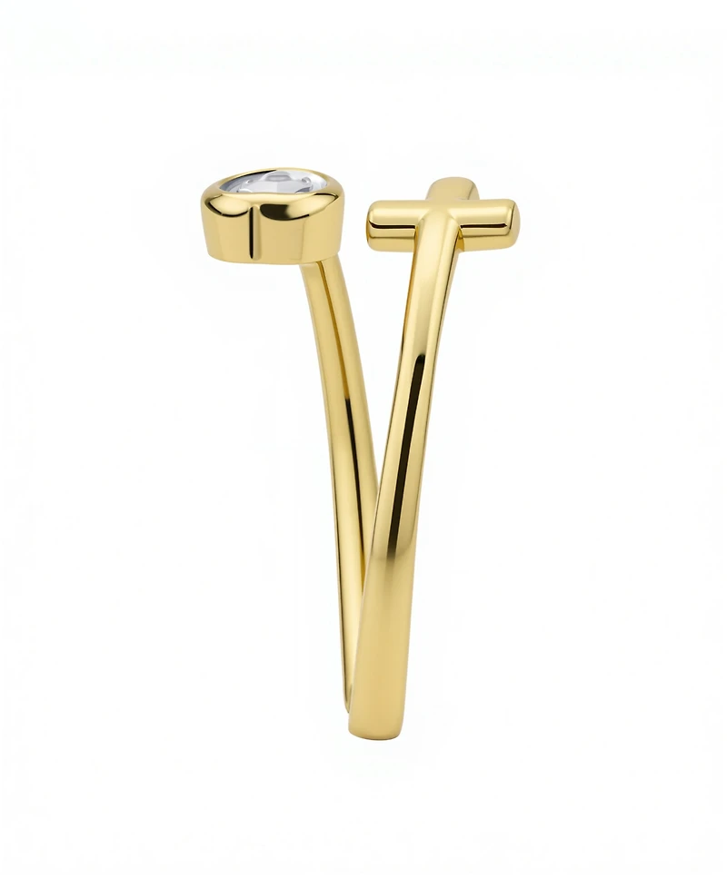 Unwritten Cubic Zirconia Gold Plated Heart and Cross Bypass Ring