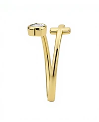 Unwritten Cubic Zirconia Gold Plated Heart and Cross Bypass Ring