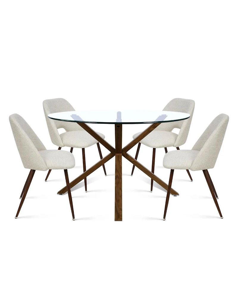 Modern 5-Piece Glass Top Dining Set for Small Spaces, 39.4'' Round Table with Fabric Chairs Kitchen or Apartment-Maison Boucle