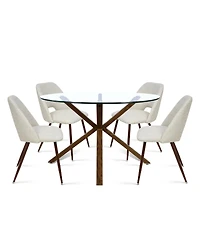 Modern 5-Piece Glass Top Dining Set for Small Spaces, 39.4'' Round Table with Fabric Chairs Kitchen or Apartment-Maison Boucle