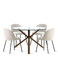 5-Piece Round Glass Dining Table Set, Modern Kitchen with Upholstered Chairs & Metal Legs-Maison Boucle