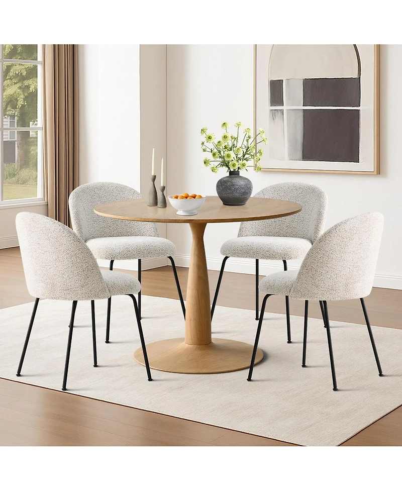 5-Piece Round Dining Table Set, 39.5'' Mdf Wood Top with Metal Base and Upholstered Chairs for Small Spaces-Maison Boucle