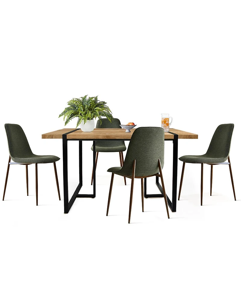 5-Piece Dining Table Set, 59'' Rectangular Mdf Wood Top with Metal Frame and Upholstered Chairs for Kitchen or Apartment-Maison Boucle