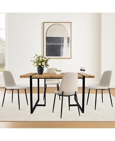 5-Piece Dining Table Set with 59'' Mdf Table, Rectangular Wood-Look Top and Black Metal Legs 4 Upholstered Chairs-Maison Boucle