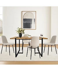 5-Piece Dining Table Set with 59'' Mdf Table, Rectangular Wood-Look Top and Black Metal Legs 4 Upholstered Chairs-Maison Boucle