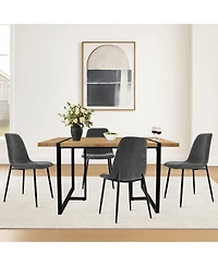 5-Piece Dining Table Set with 59'' Mdf Table, Rectangular Wood-Look Top and Black Metal Legs 4 Upholstered Chairs-Maison Boucle