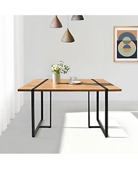 5-Piece Dining Table Set with 59'' Mdf Table, Rectangular Wood-Look Top and Black Metal Legs 4 Upholstered Chairs-Maison Boucle
