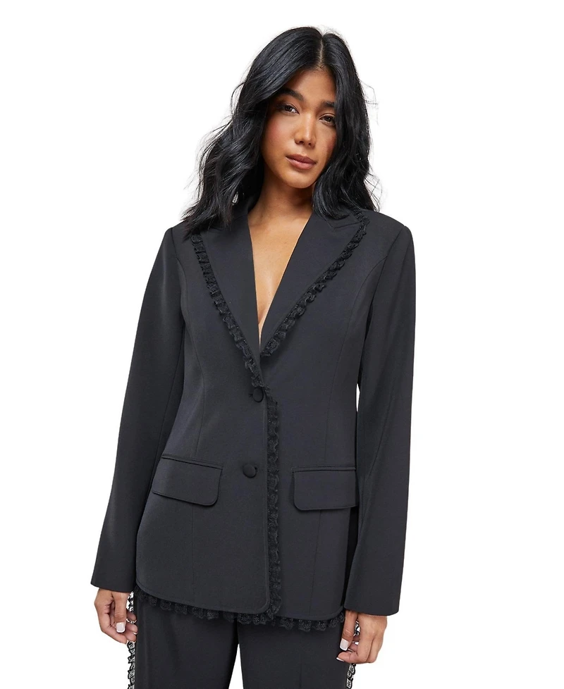 Warehouse Women's Oversized Lace Frill Trim Blazer