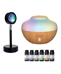Pursonic Sunset Projector Table Lamp with Essential Oil Aroma Diffuser & 6-Pack of 100% Pure Aromatherapy Oils