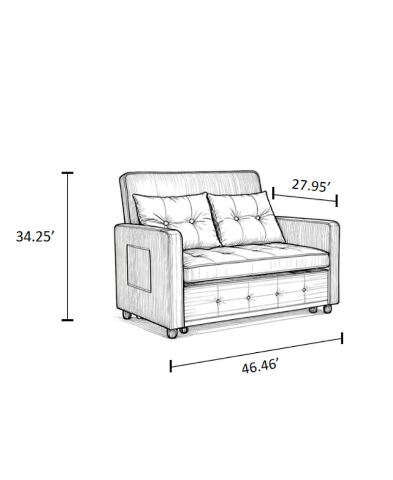 Linen Sleeper Sofa Bed, 2-Seater Pull Out with Cup Holder, Usb Charging, Multi-Position Back for Apartment or Guest Room-Maison Boucle