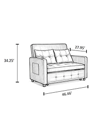 Linen Sleeper Sofa Bed, 2-Seater Pull Out with Cup Holder, Usb Charging, Multi-Position Back for Apartment or Guest Room-Maison Boucle