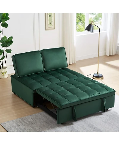 Maison Boucle Modern Velvet Pull-Out Loveseat Sleeper, Tufted Convertible Sofa Bed with Removable Back Cushions for Small Apartments