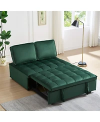 Maison Boucle Modern Velvet Pull-Out Loveseat Sleeper, Tufted Convertible Sofa Bed with Removable Back Cushions for Small Apartments
