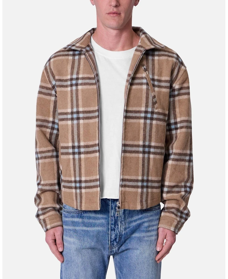 mnml Men's Plaid Flannel Front Zip Jacket