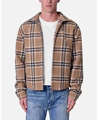 mnml Men's Plaid Flannel Front Zip Jacket
