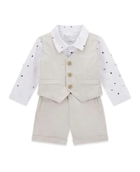 Guess Baby Boys Stretch Oxford Vest, Poplin Button Down Shirt and Shorts, 3-Piece Set