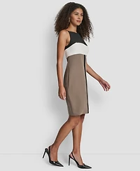 Dkny Women's Sleeveless Square Neck Colorblock Sheath Dress