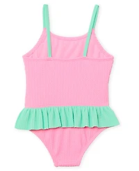 Angel Beach Toddler Girls 2T-5T Sequin Popcorn Scoop Neck One-Piece Swimsuit